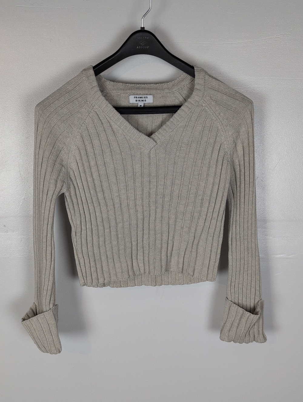 Frankies Bikinis Rib Knit Cuffed Sleeve Sweater